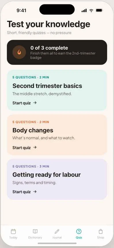 Pregtionary quiz library screen